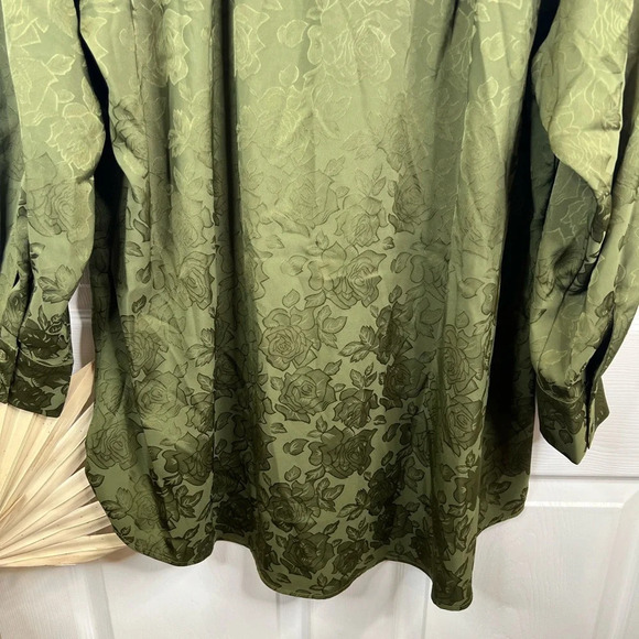 WAYF Women's Olive Green Floral Ex Boyfriend Shirt Button-Up Long Sleeve Size M - Picture 7 of 14